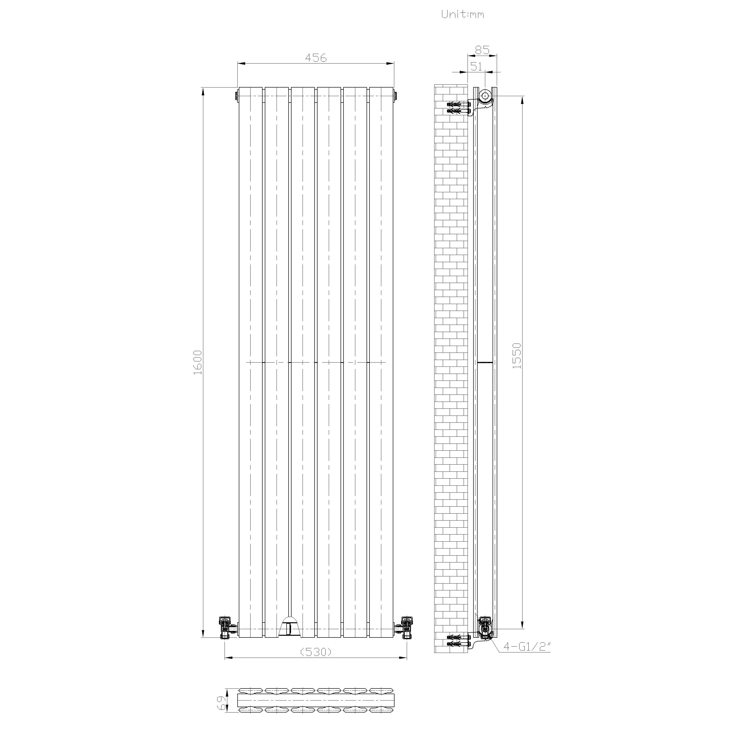 iBathUK Apex Vertical Double Panel Slim Flat Radiator, Designer Slim Radiator