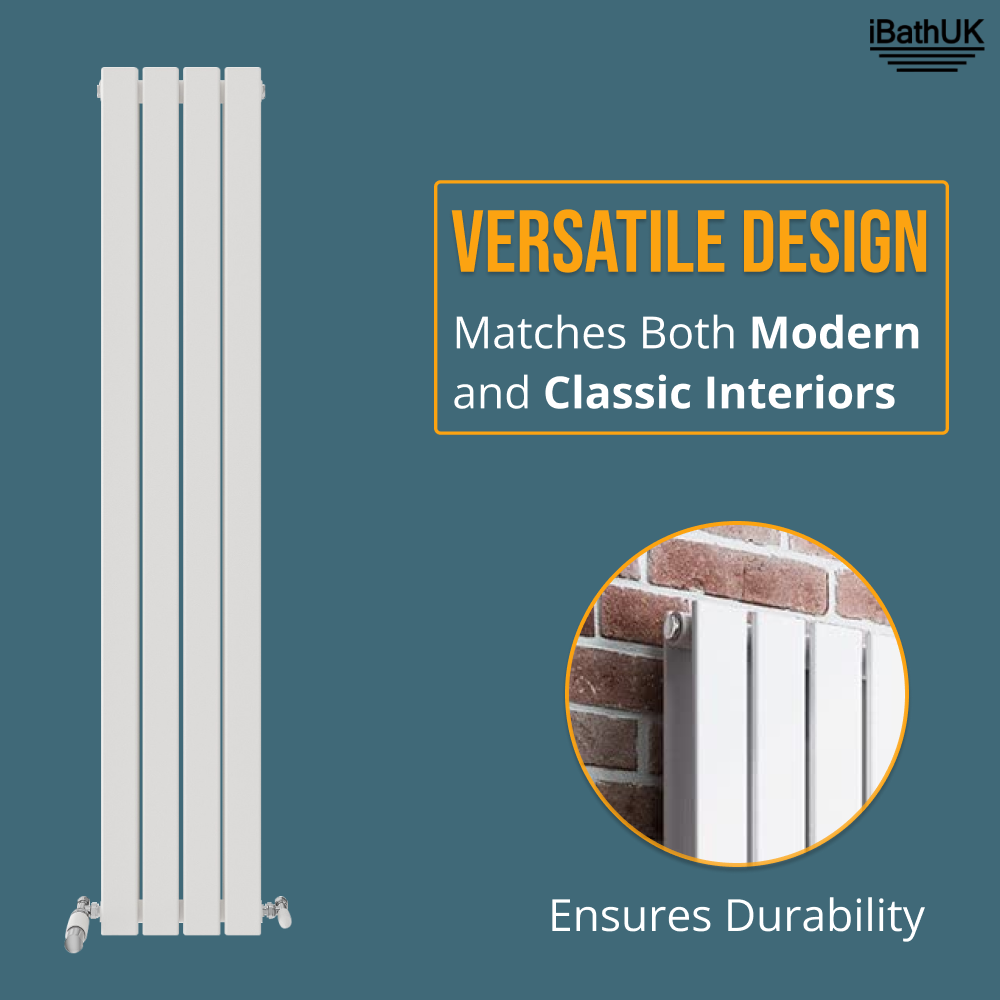 iBathUK Apex Vertical Double Panel Slim Flat Radiator, Designer Slim Radiator
