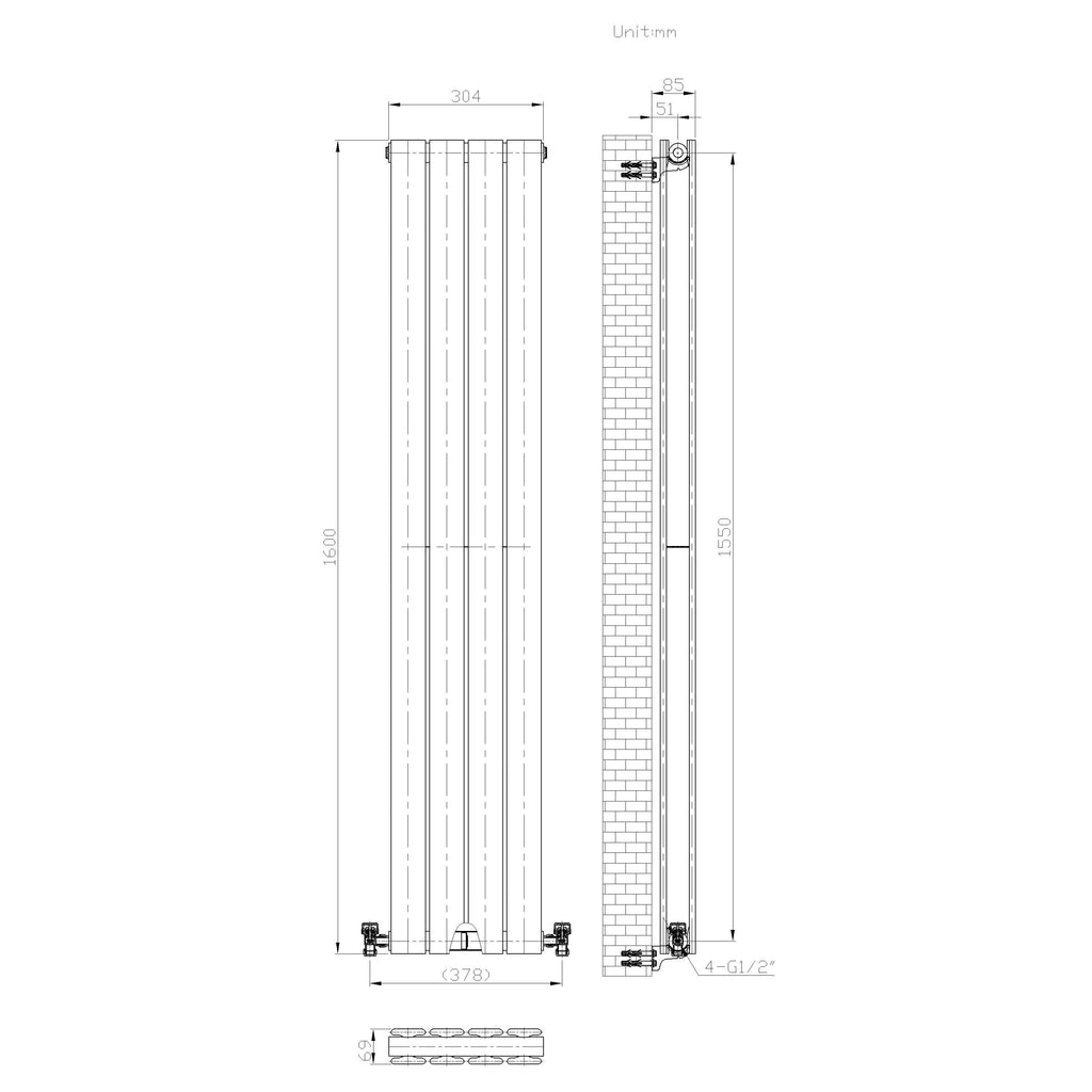 iBathUK Apex Vertical Double Panel Slim Flat Radiator, Designer Slim Radiator