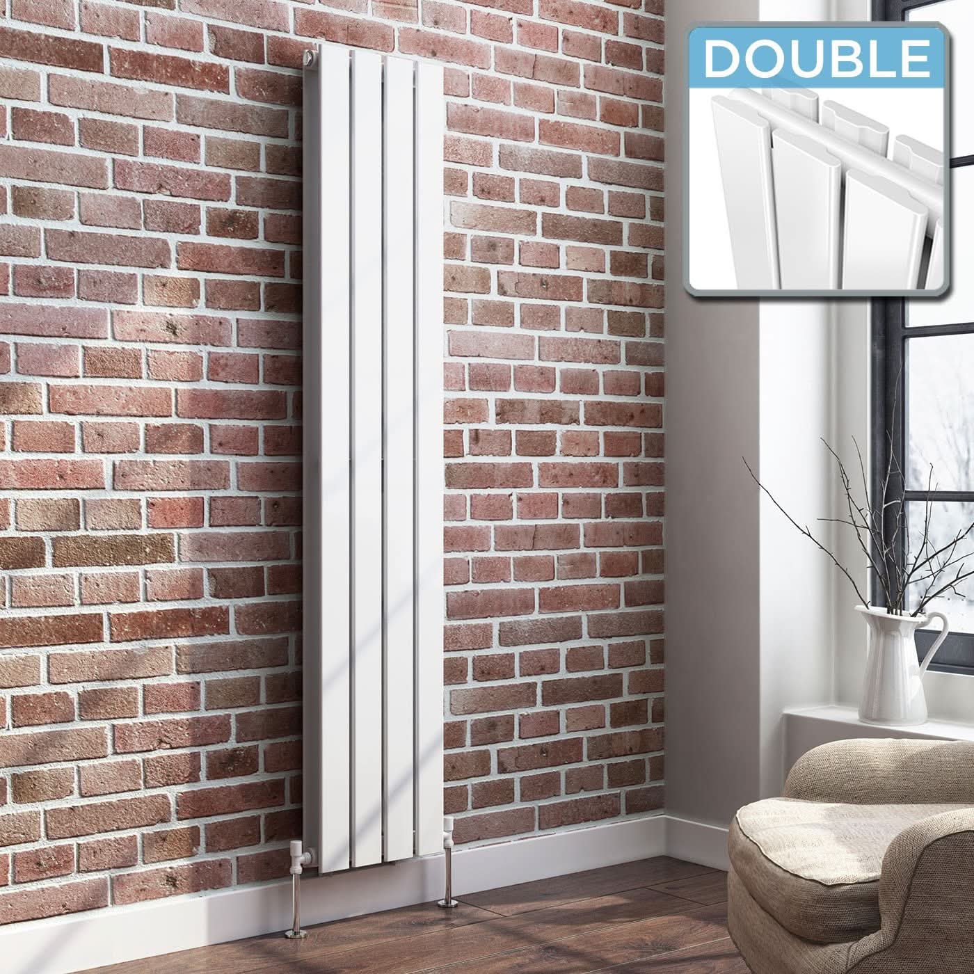 iBathUK Apex Vertical Double Panel Slim Flat Radiator, Designer Slim Radiator