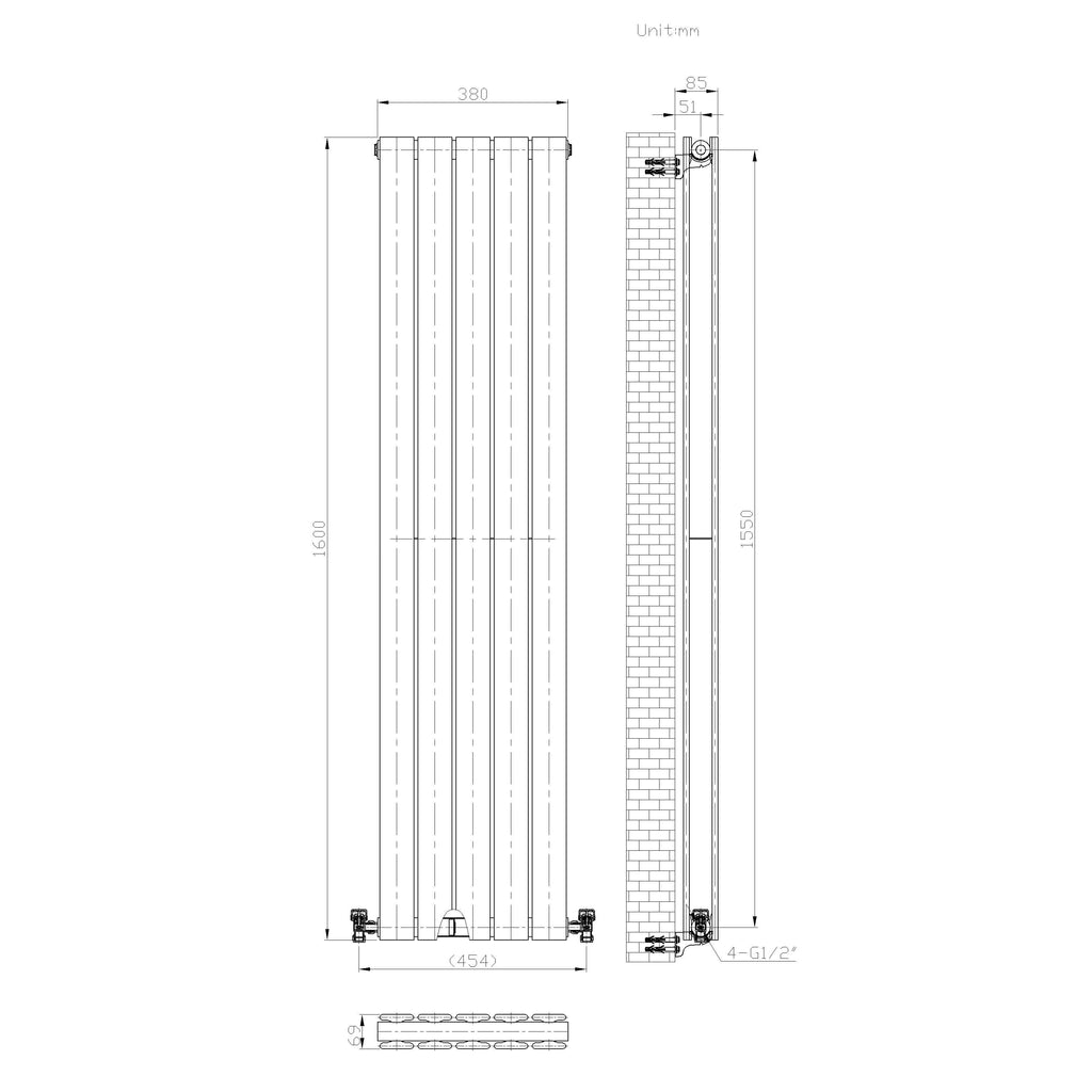 iBathUK Apex Vertical Double Panel Slim Flat Radiator, Designer Slim Radiator