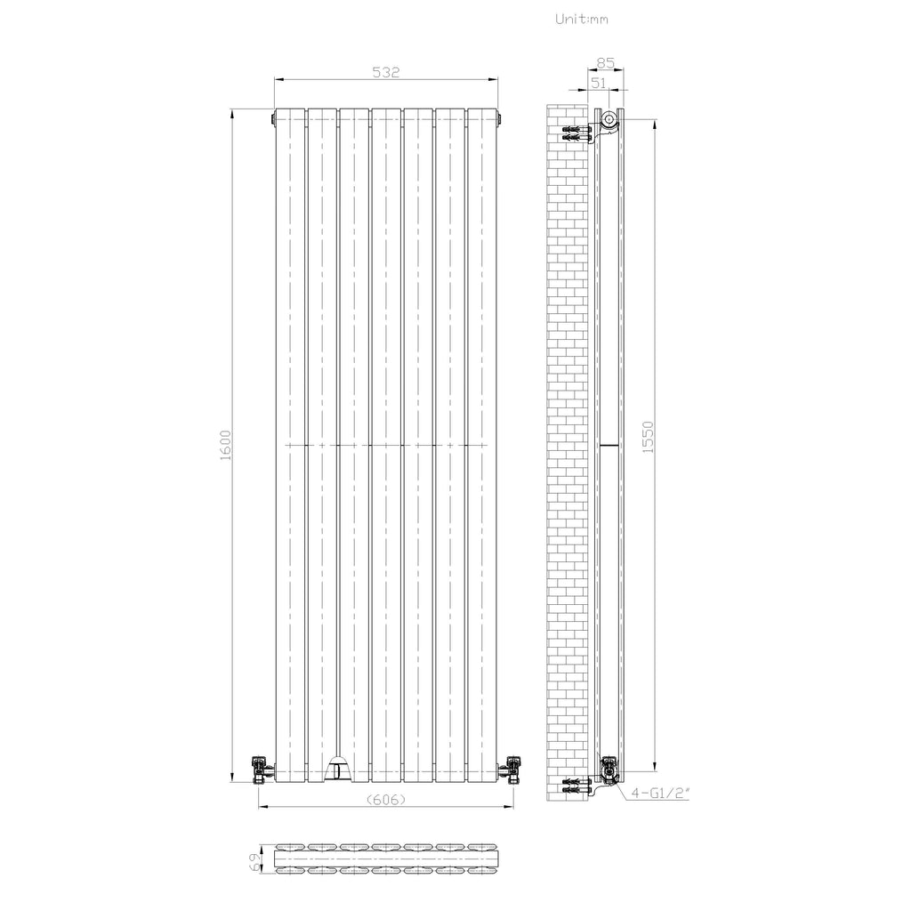iBathUK Apex Vertical Double Panel Slim Flat Radiator, Designer Slim Radiator