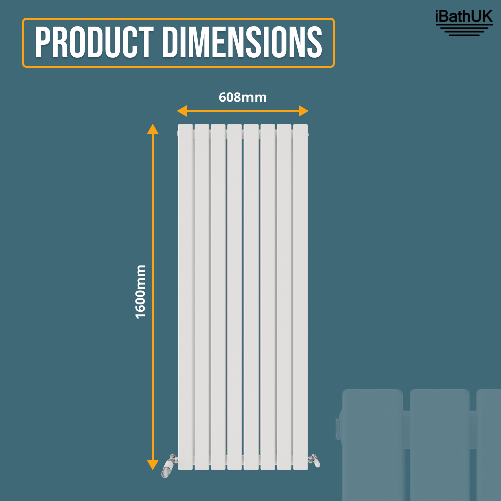 iBathUK Apex Vertical Double Panel Slim Flat Radiator, Designer Slim Radiator