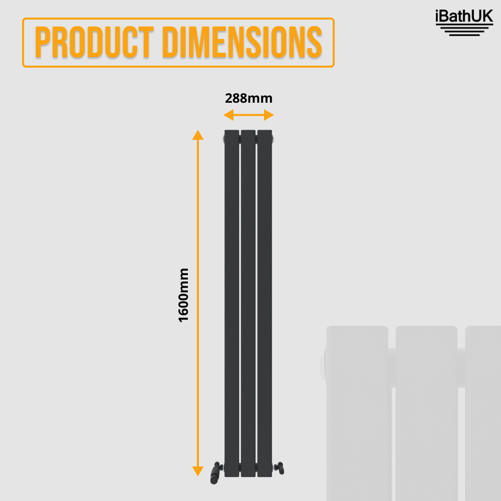 iBathUK Apex Vertical Single Panel Slim Flat Radiator, Designer Slim Radiator