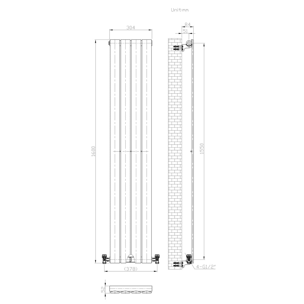 iBathUK Apex Vertical Single Panel Slim Flat Radiator, Designer Slim Radiator