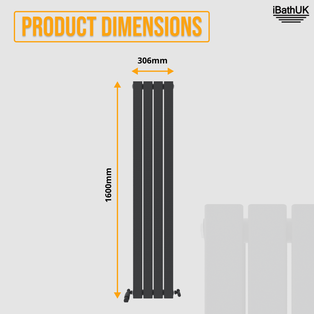 iBathUK Apex Vertical Single Panel Slim Flat Radiator, Designer Slim Radiator