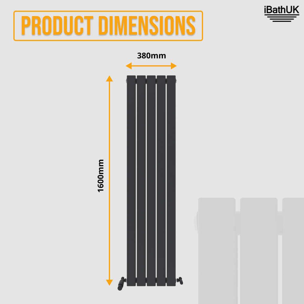 iBathUK Apex Vertical Single Panel Slim Flat Radiator, Designer Slim Radiator