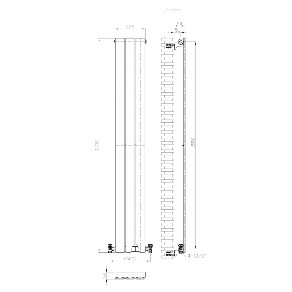 iBathUK Apex Vertical Single Panel Slim Flat Radiator, Designer Slim Radiator