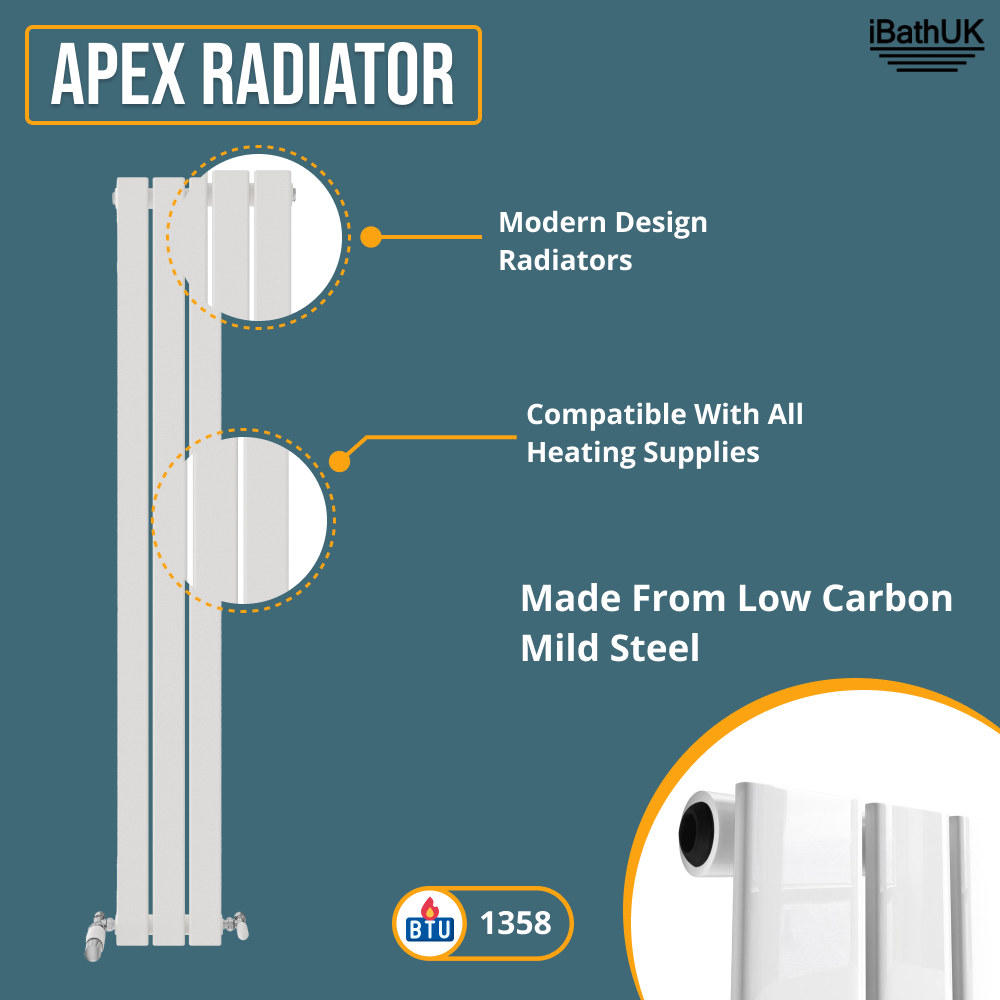 iBathUK Apex Vertical Single Panel Slim Flat Radiator, Designer Slim Radiator