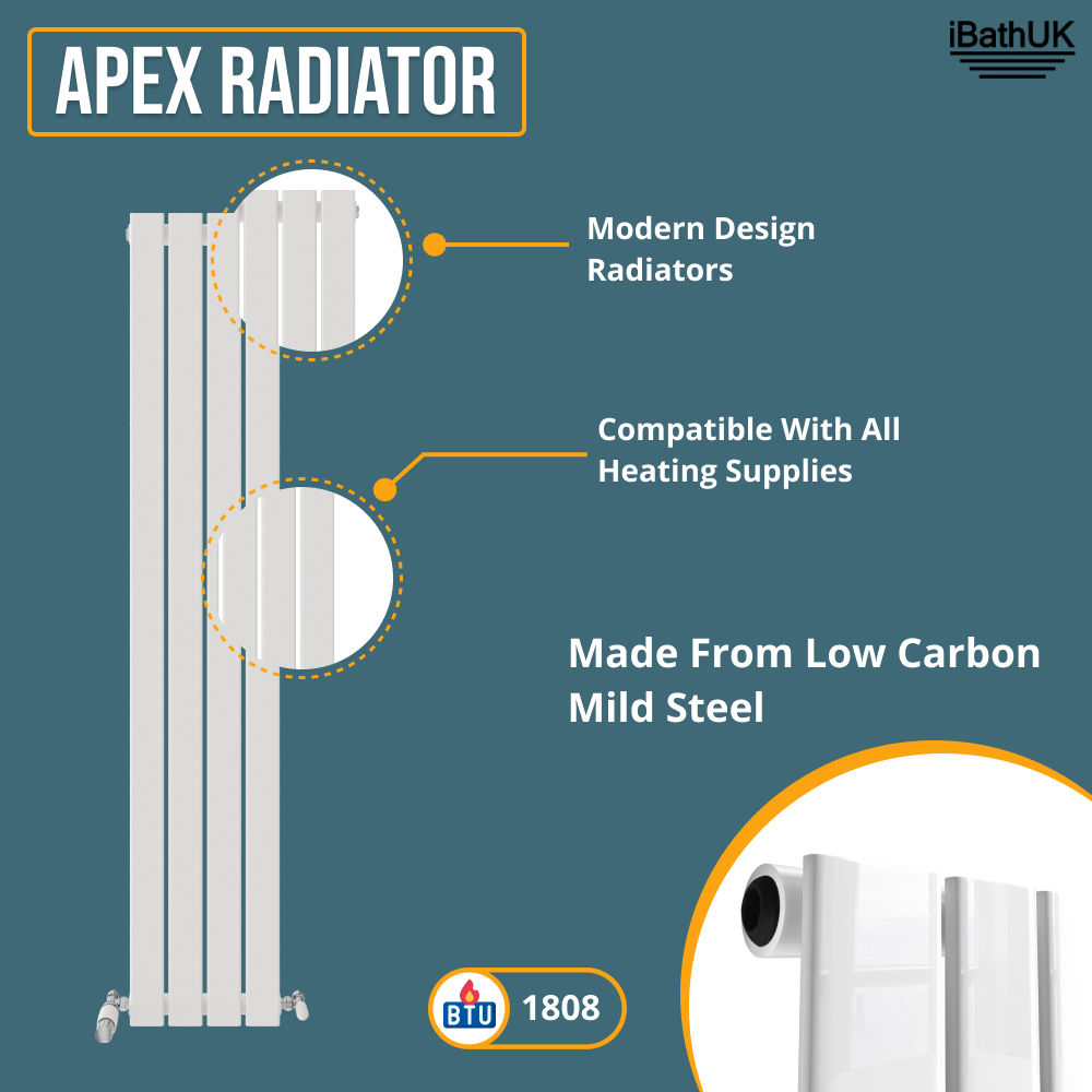 iBathUK Apex Vertical Single Panel Slim Flat Radiator, Designer Slim Radiator