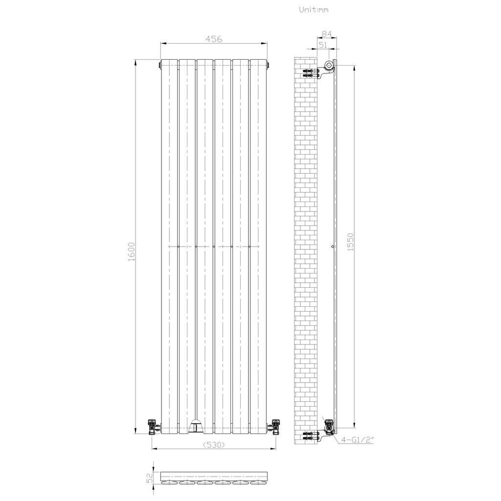 iBathUK Apex Vertical Single Panel Slim Flat Radiator, Designer Slim Radiator