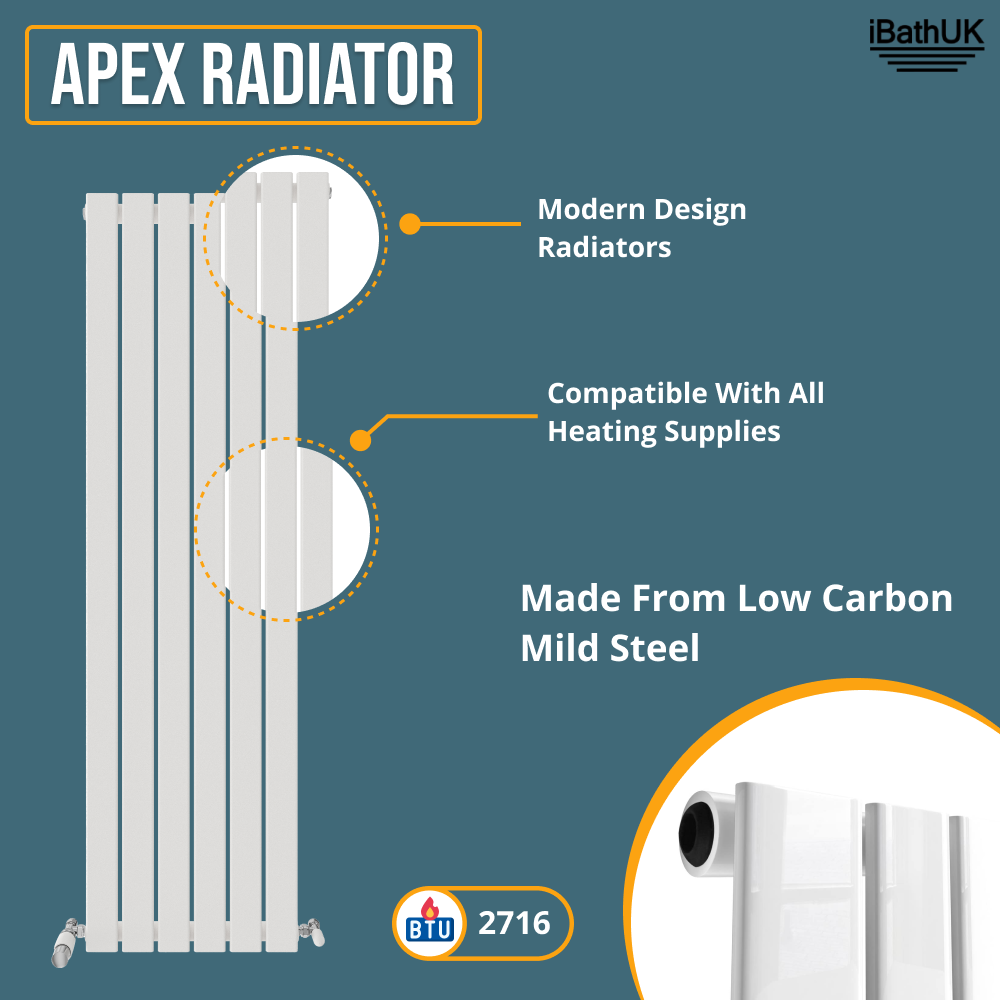 iBathUK Apex Vertical Single Panel Slim Flat Radiator, Designer Slim Radiator