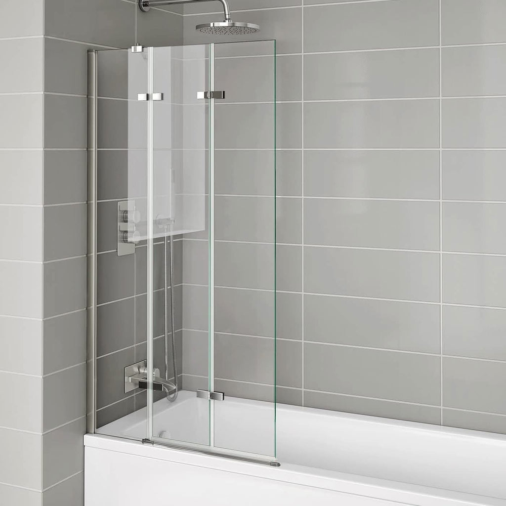 Modern Folding Shower Bath Screen With Panel - RH - 1400mm x 800mm - Chrome
