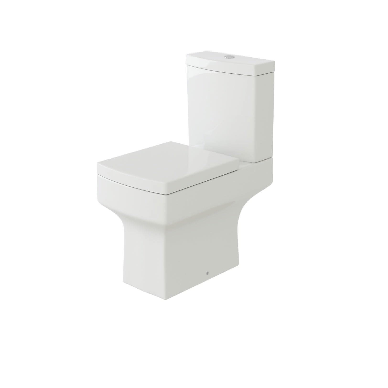 The iBathUK Avon Modern Bathroom Suite in gloss white features a sleek rectangular ceramic toilet with clean lines and a minimalist design, displayed on a plain white background.