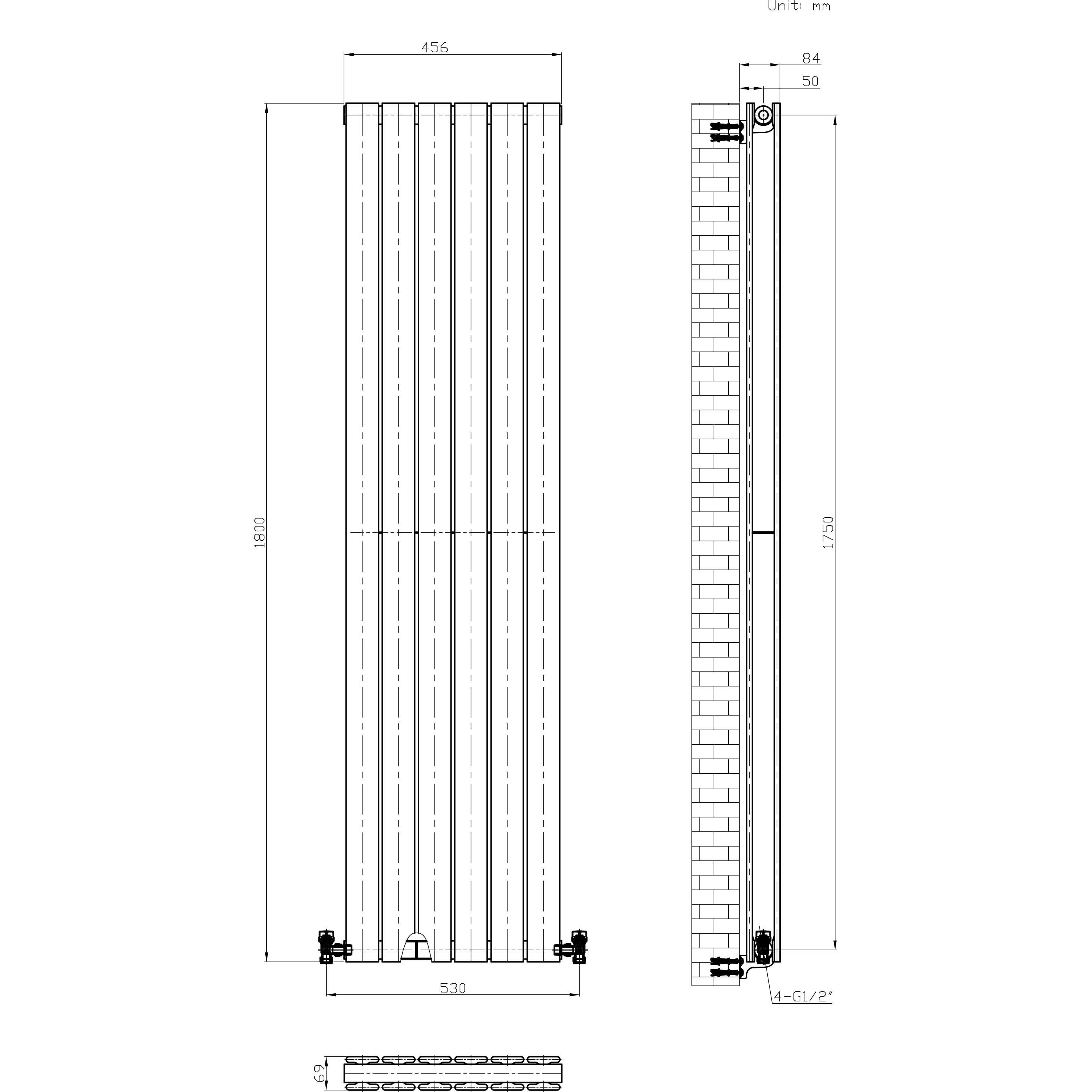 iBathUK Apex Vertical Double Slim Flat Panel Radiator, Designer Radiator, Vertical Radiators