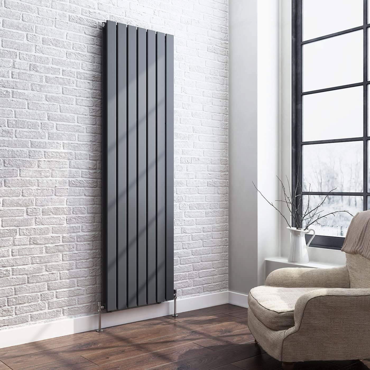 iBathUK Apex Vertical Double Slim Flat Panel Radiator, Designer Radiator, Vertical Radiators