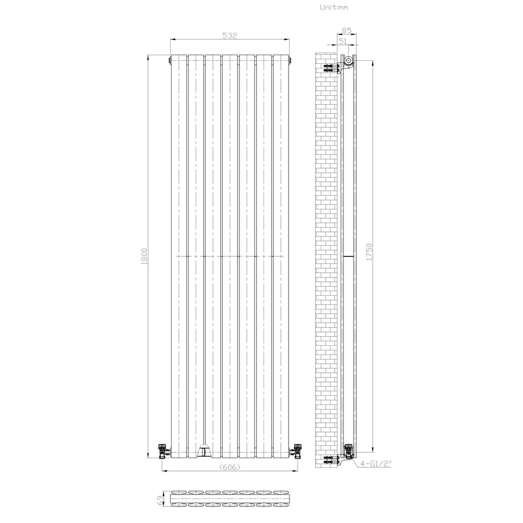 iBathUK Apex Vertical Double Slim Flat Panel Radiator, Designer Radiator, Vertical Radiators