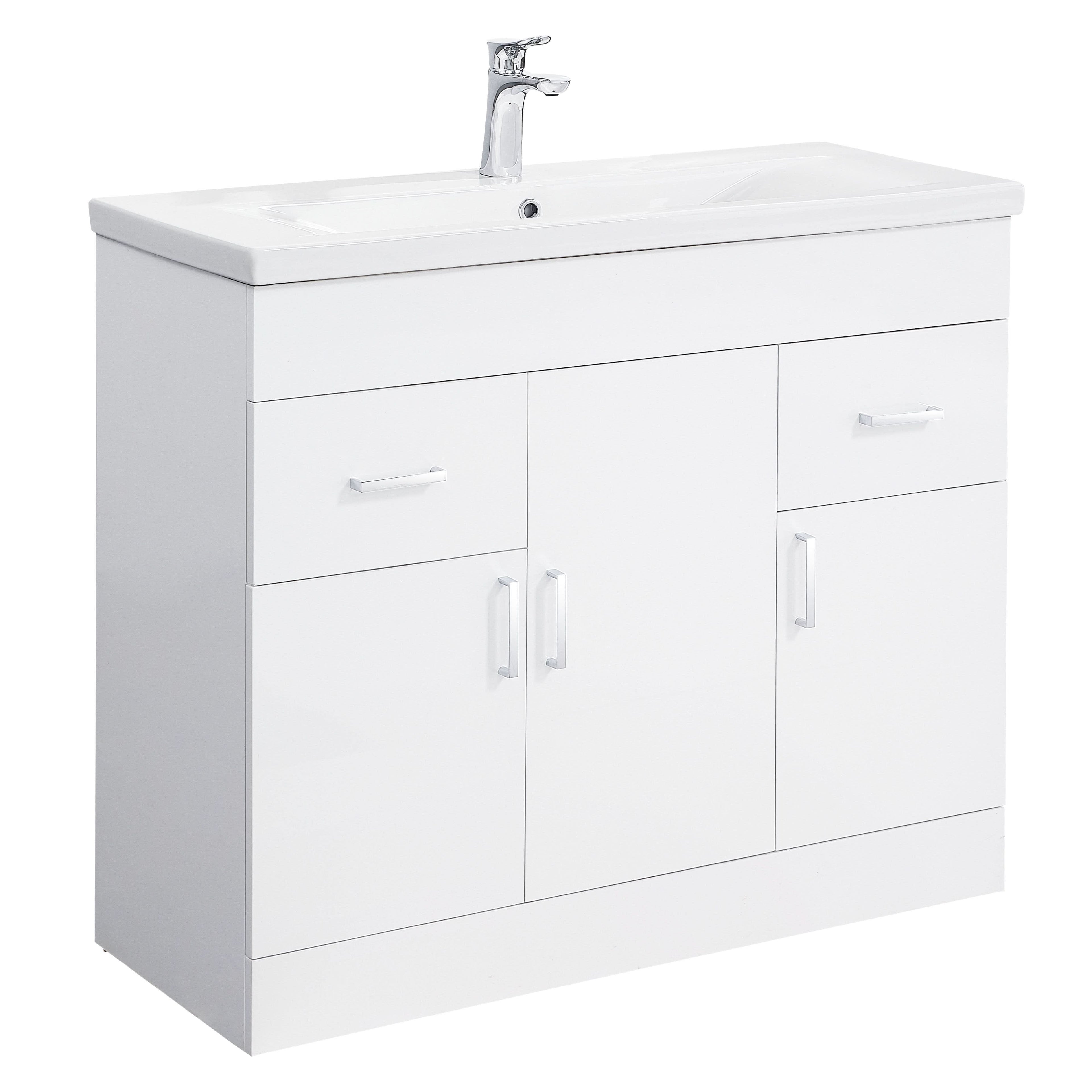 Venus Floor Standing Vanity Unit and Mid-Edge Basin - White