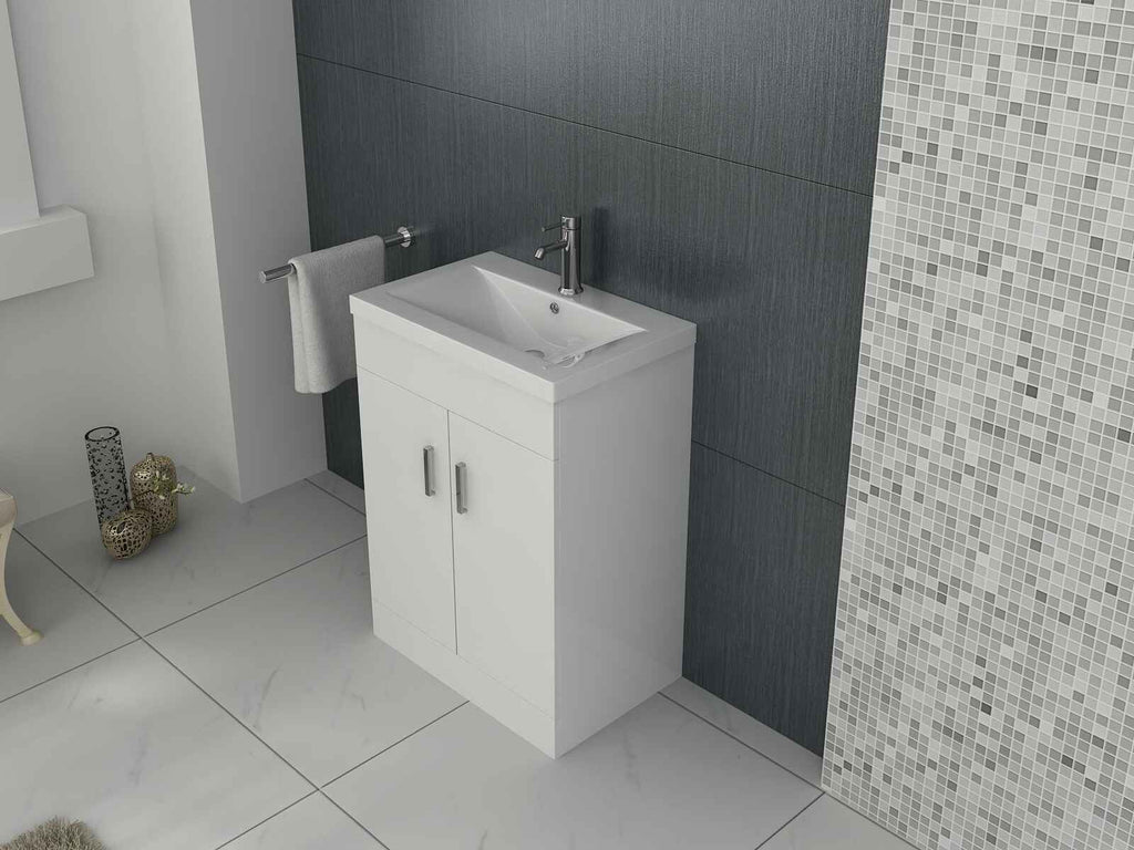Venus Floor Standing Vanity Unit and Mid-Edge Basin - White