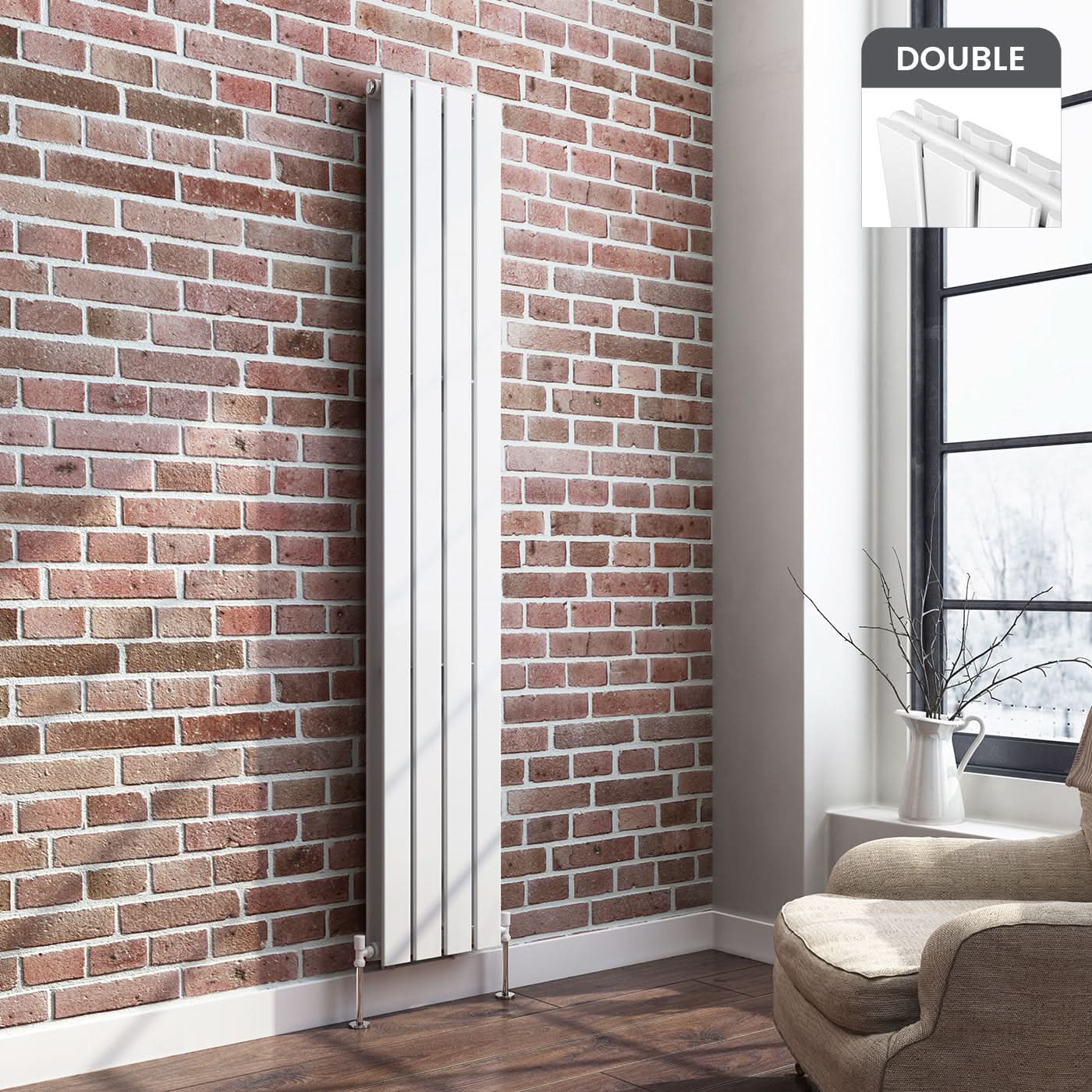 iBathUK Apex Vertical Double Slim Flat Panel Radiator, Designer Radiator, Vertical Radiators