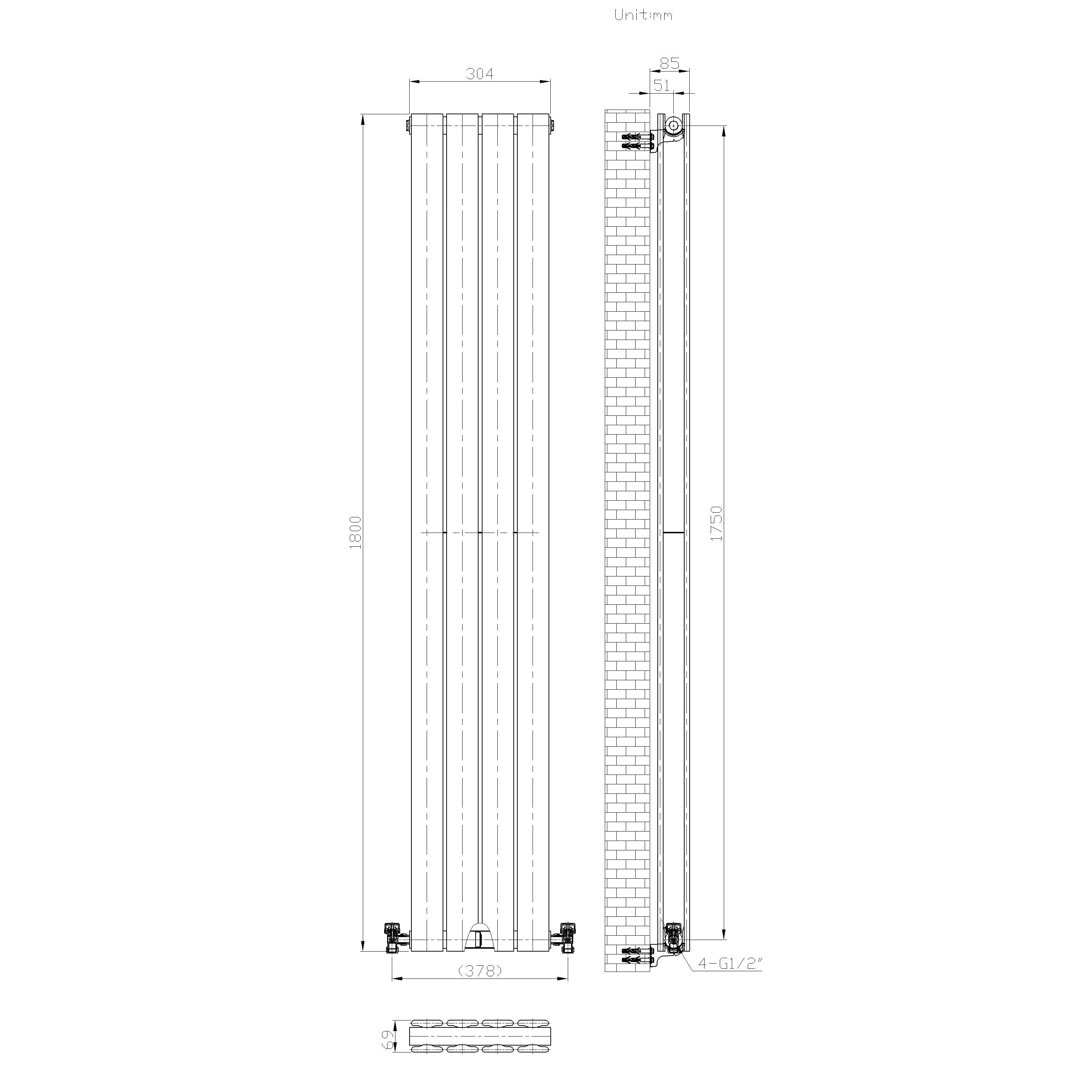 iBathUK Apex Vertical Double Slim Flat Panel Radiator, Designer Radiator, Vertical Radiators