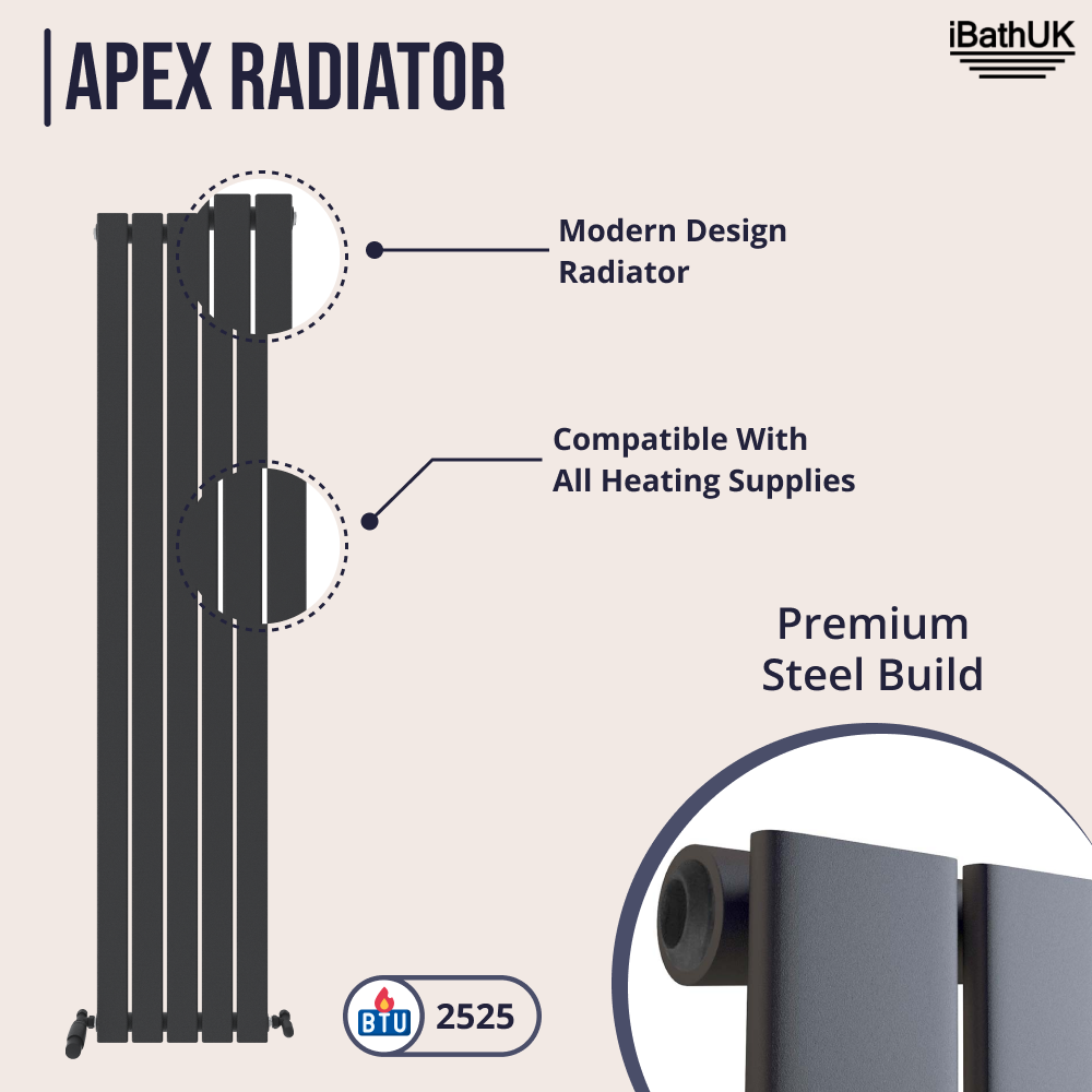 iBathUK Apex Vertical Single Slim Flat Panel Radiator, Designer Radiators, Slim Radiator