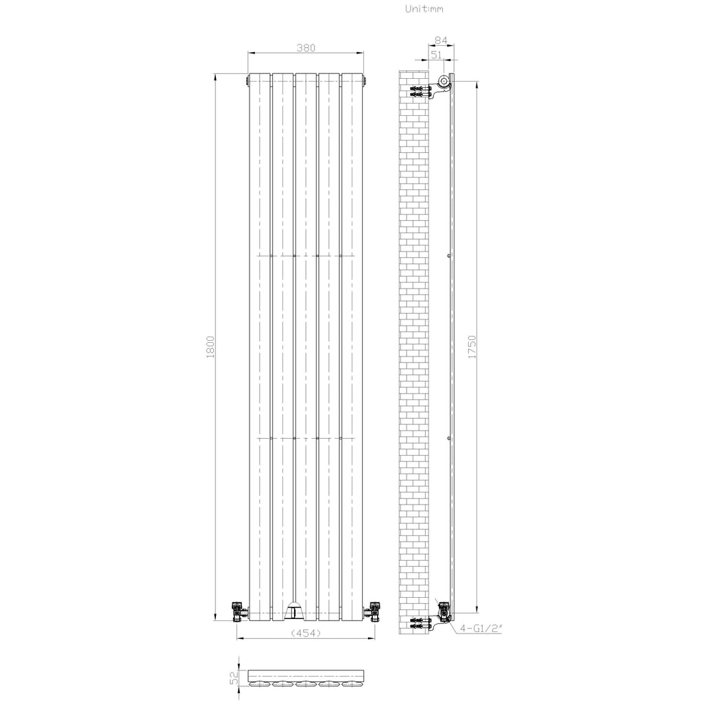 iBathUK Apex Vertical Single Slim Flat Panel Radiator, Designer Radiators, Slim Radiator