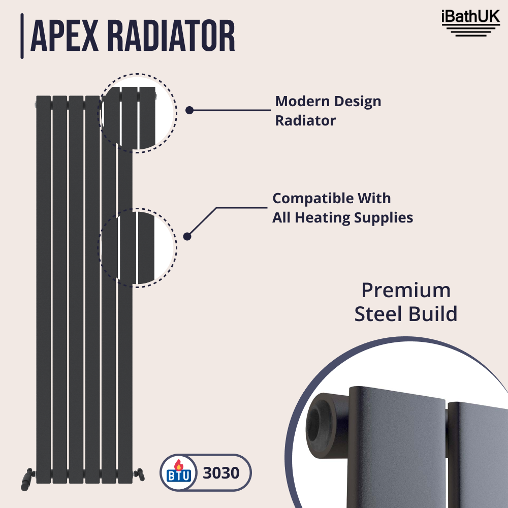 iBathUK Apex Vertical Single Slim Flat Panel Radiator, Designer Radiators, Slim Radiator