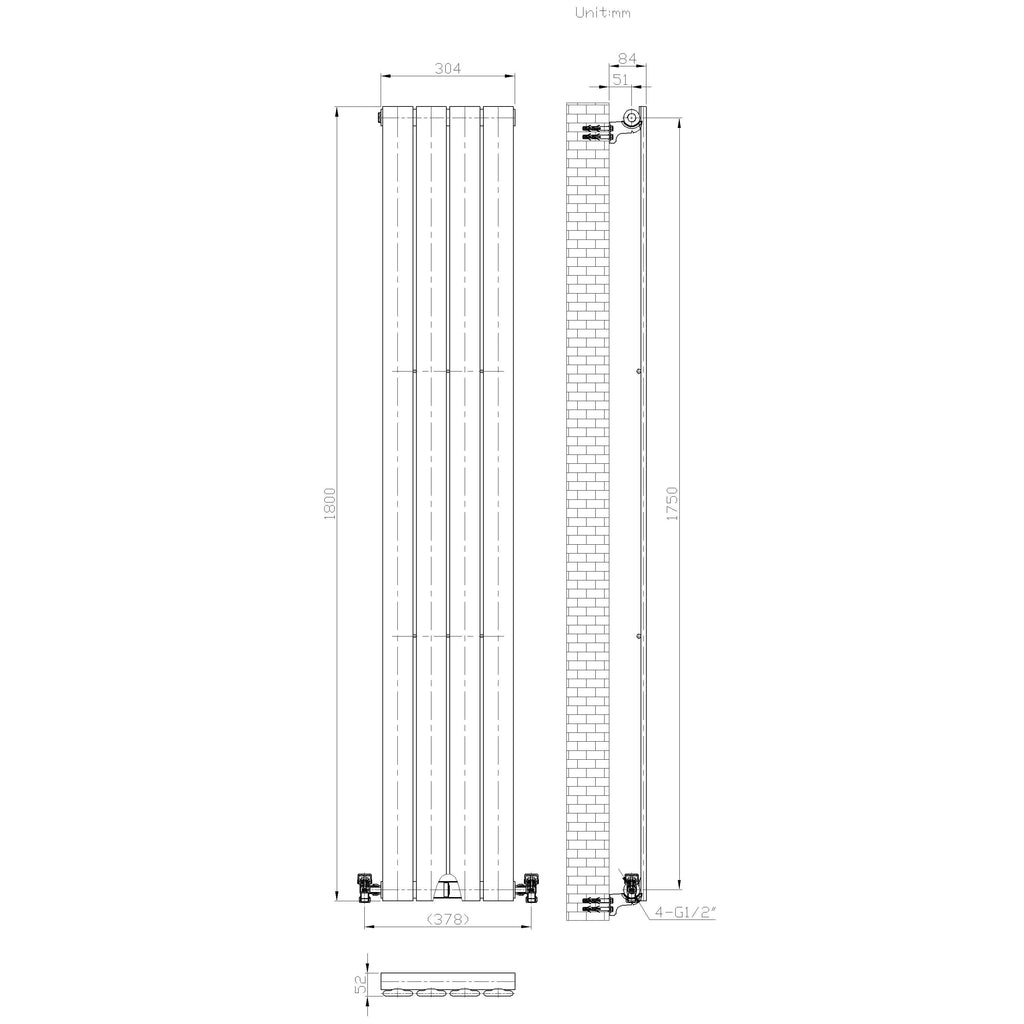 iBathUK Apex Vertical Single Slim Flat Panel Radiator, Designer Radiators, Slim Radiator