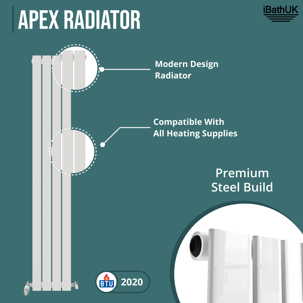 iBathUK Apex Vertical Single Slim Flat Panel Radiator, Designer Radiators, Slim Radiator