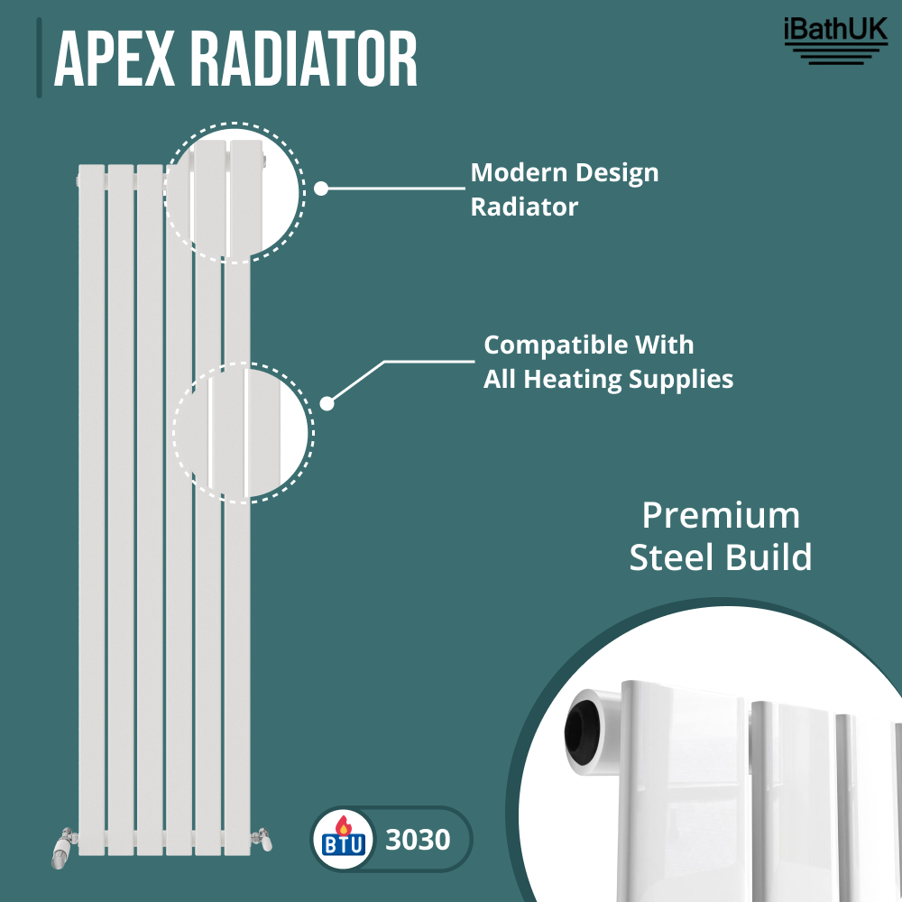 iBathUK Apex Vertical Single Slim Flat Panel Radiator, Designer Radiators, Slim Radiator
