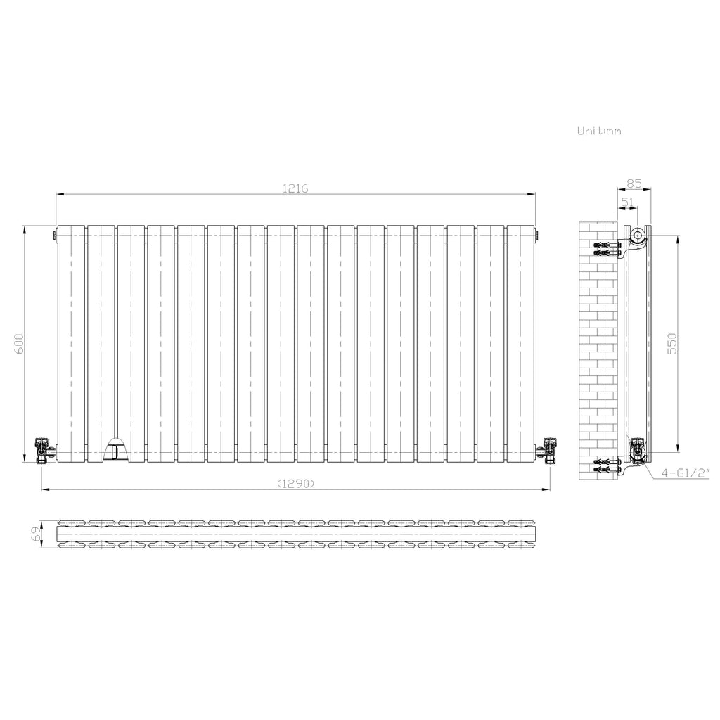 iBathUK Apex Horizontal Double Panel Slim Flat Radiator, Designer Radiator, UK Radiators, Slim Radiators