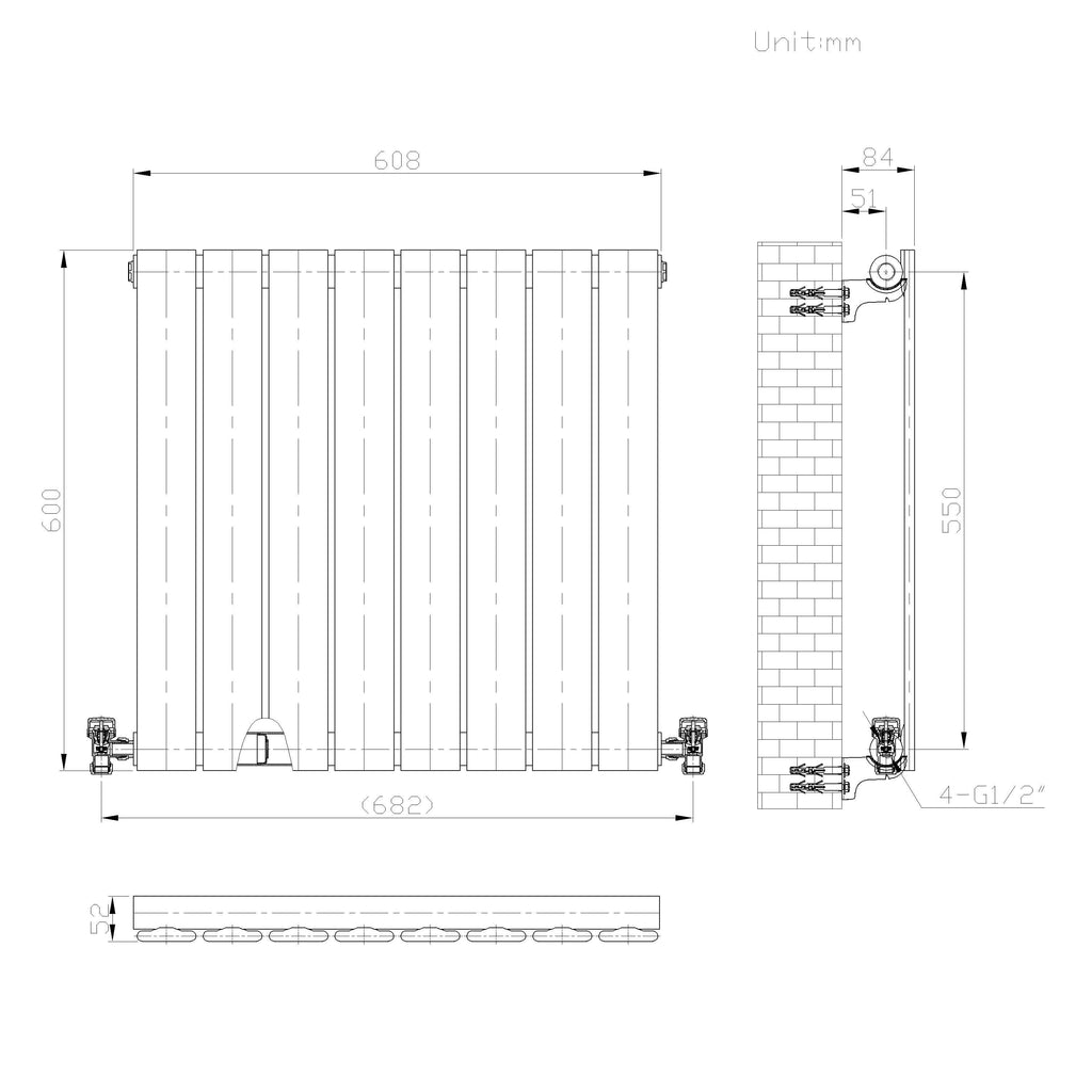 iBathUK Apex Horizontal Single Panel Slim Radiator, Designer Heating Radiators