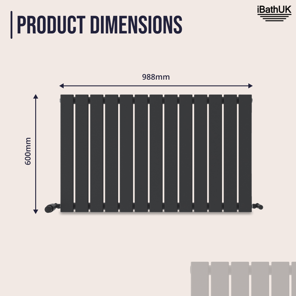 iBathUK Apex Horizontal Single Panel Slim Radiator, Designer Heating Radiators