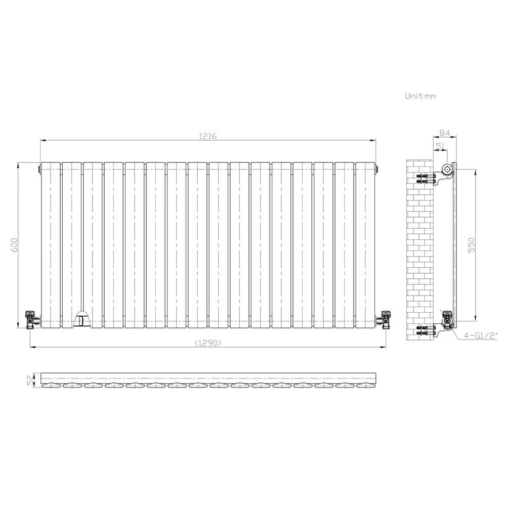 iBathUK Apex Horizontal Single Panel Slim Radiator, Designer Heating Radiators