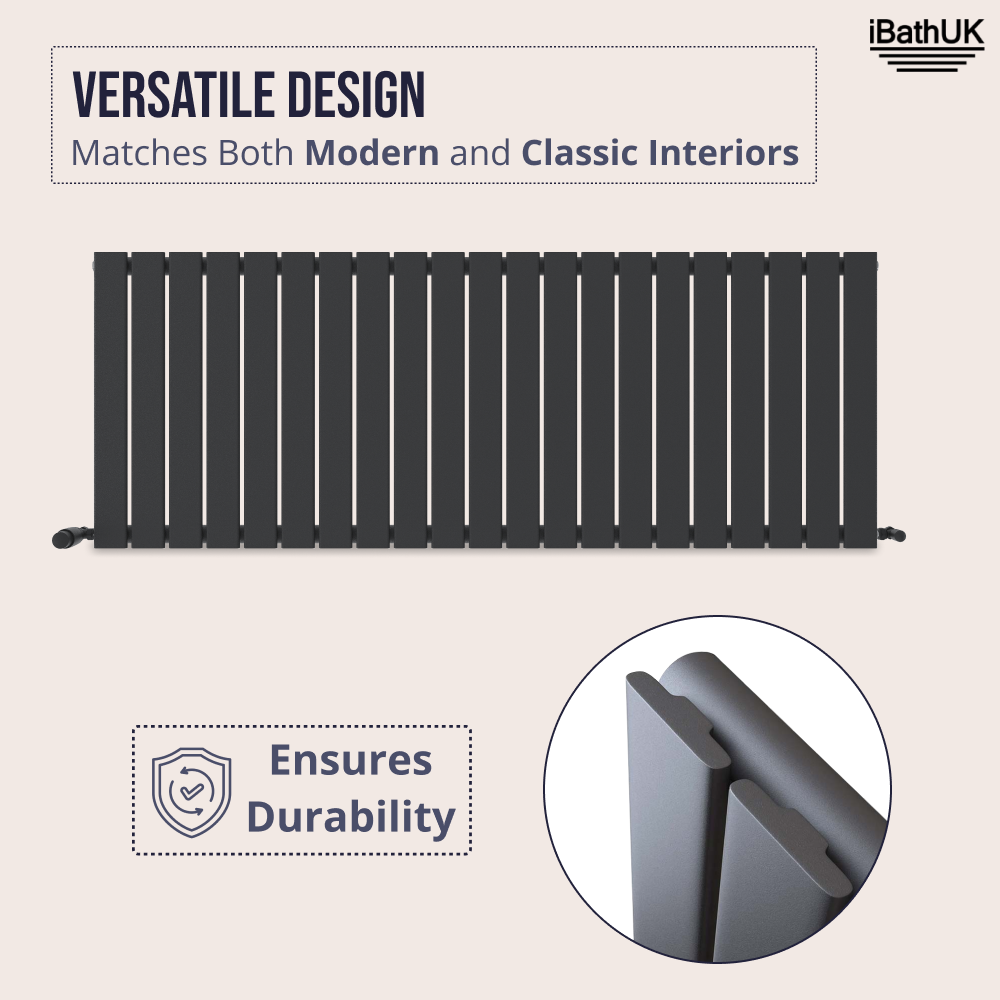 iBathUK Apex Horizontal Single Panel Slim Radiator, Designer Heating Radiators