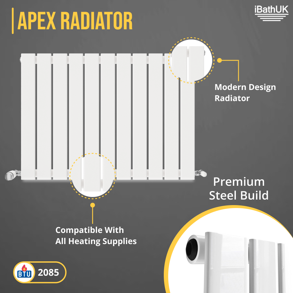 iBathUK Apex Horizontal Single Panel Slim Radiator, Designer Heating Radiators