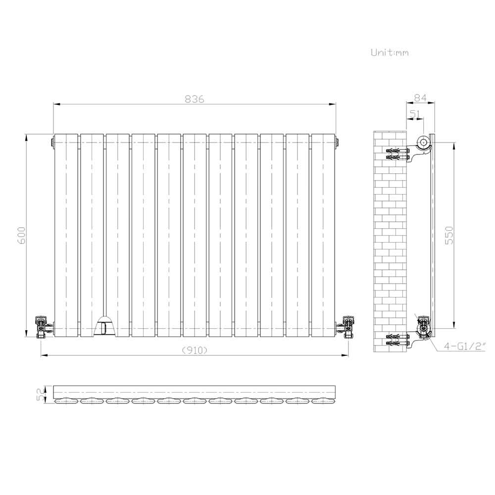 iBathUK Apex Horizontal Single Panel Slim Radiator, Designer Heating Radiators
