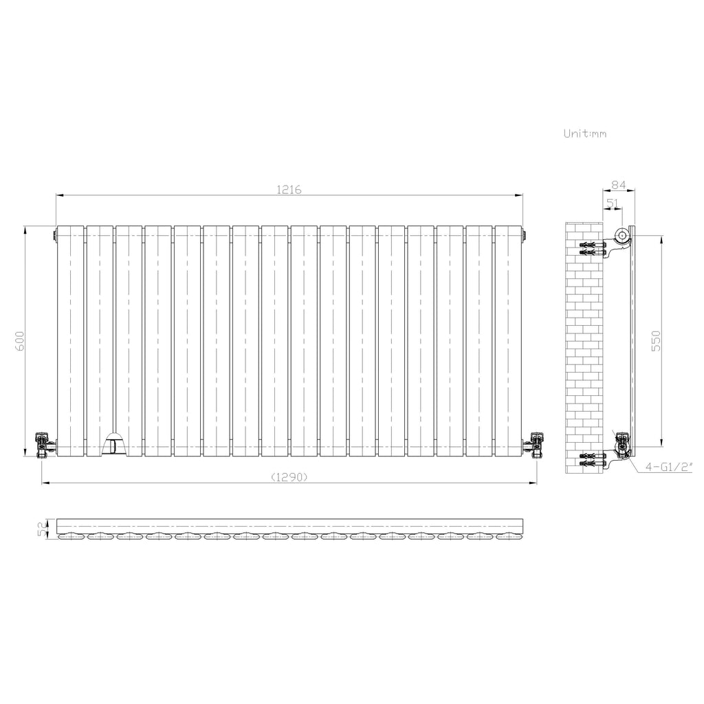 iBathUK Apex Horizontal Single Panel Slim Radiator, Designer Heating Radiators