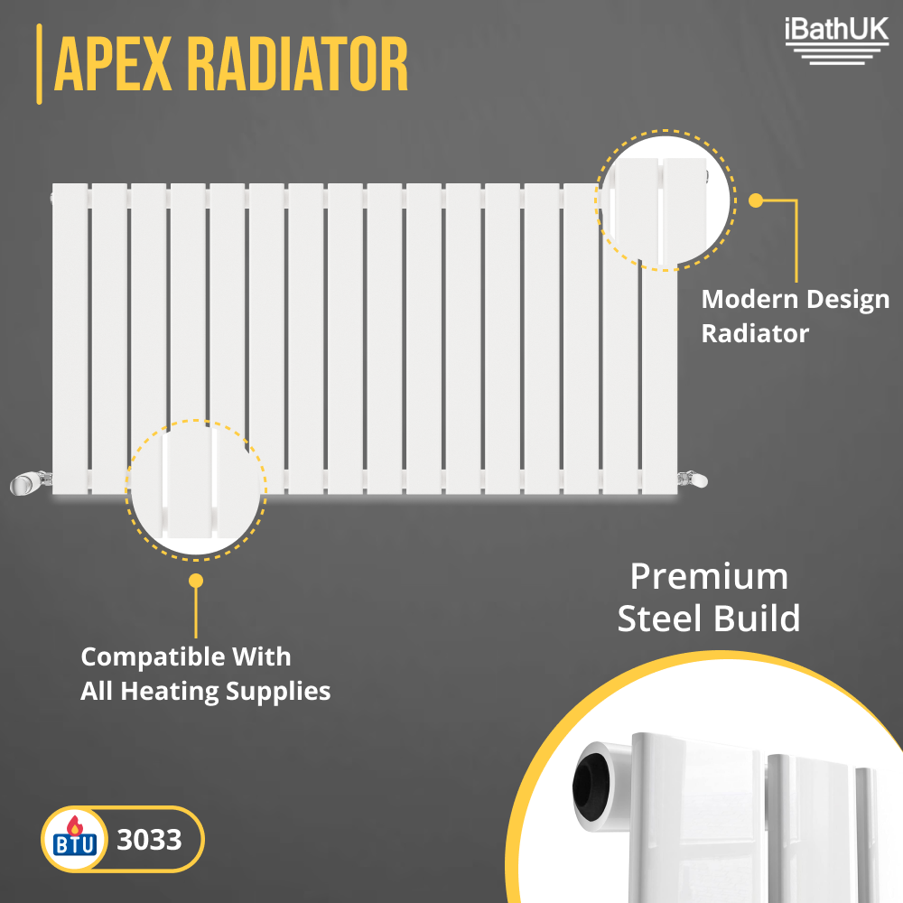 iBathUK Apex Horizontal Single Panel Slim Radiator, Designer Heating Radiators