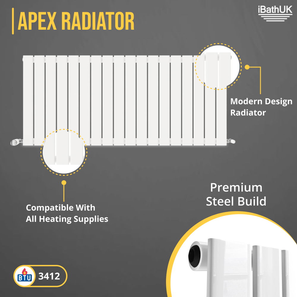 iBathUK Apex Horizontal Single Panel Slim Radiator, Designer Heating Radiators