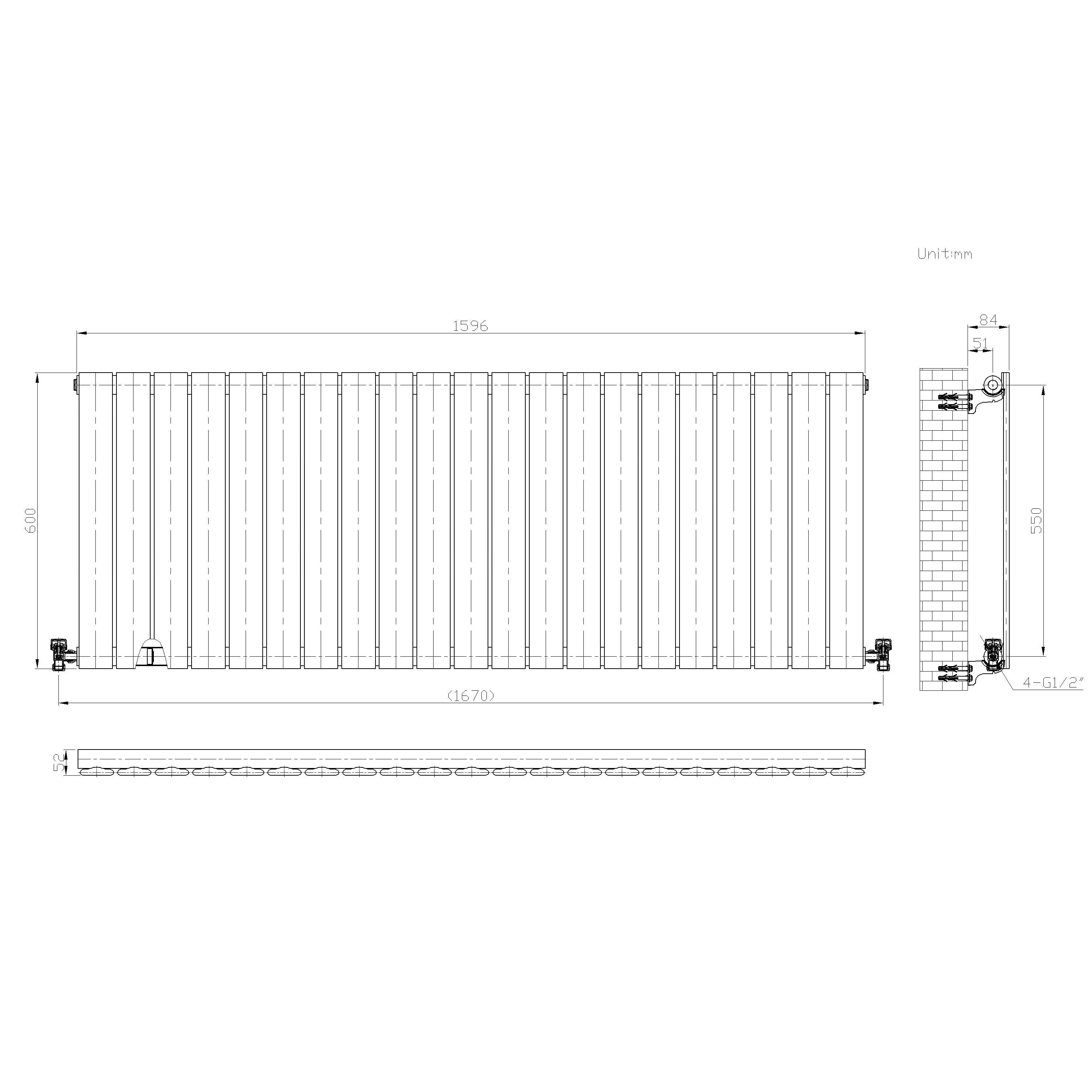 iBathUK Apex Horizontal Single Panel Slim Radiator, Designer Heating Radiators