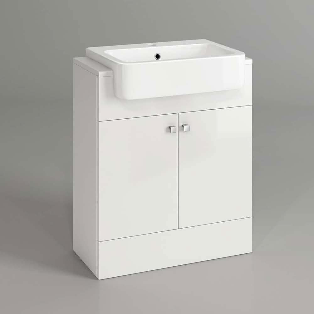The iBathUK Harper 2 Door Floorstanding Vanity Unit with Semi Recessed Basin (660mm x 800mm) features a rectangular basin and two cabinet doors, set against a plain gray background.