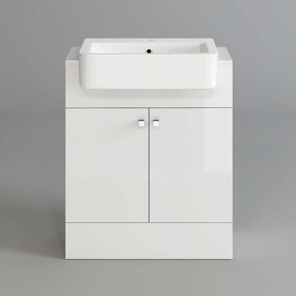The iBathUK Harper 2 Door Floorstanding Vanity Unit With Semi Recessed Basin (660mm x 800mm) features a modern white design with two cabinet doors and a rectangular basin, shown against a plain gray background.
