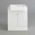 The iBathUK Harper 2 Door Floorstanding Vanity Unit With Semi Recessed Basin (660mm x 800mm) features a modern white design with two cabinet doors and a rectangular basin, shown against a plain gray background.