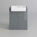 The iBathUK Harper 2 Door Floorstanding Vanity Unit (660mm x 800mm) features a modern gray gloss finish, small square handles, and a white semi recessed basin, shown against a plain gray background.