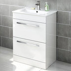 Avon 2 Drawer Floorstanding Vanity Unit With Basin - 615mm x 815mm - 1 Tap Hole - Gloss White