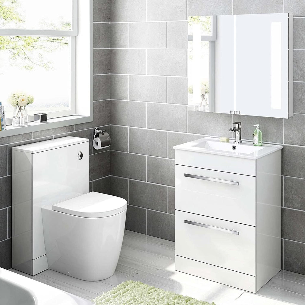 Avon 2 Drawer Floorstanding Vanity Unit With Basin - 615mm x 815mm - 1 Tap Hole - Gloss White