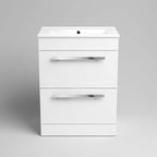 Avon 2 Drawer Floorstanding Vanity Unit With Basin - 615mm x 815mm - 1 Tap Hole - Gloss White