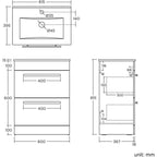 Avon 2 Drawer Floorstanding Vanity Unit With Basin - 615mm x 815mm - 1 Tap Hole - Gloss White